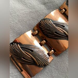 Vintage Copper and Black Feather Bracelet